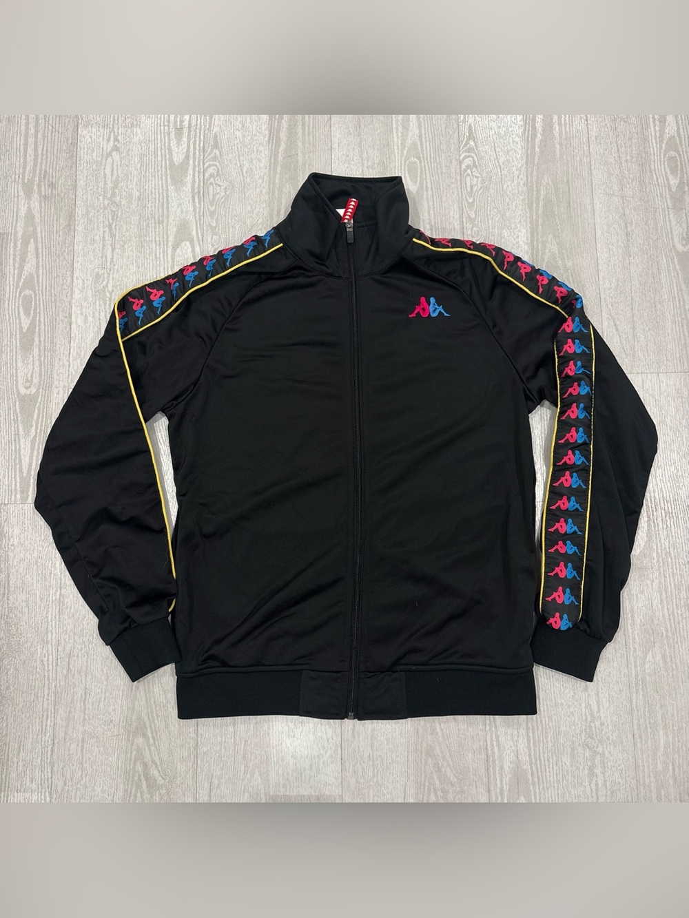 Vintage Men's Kappa Black and Multi-Color Taped Track Jacket